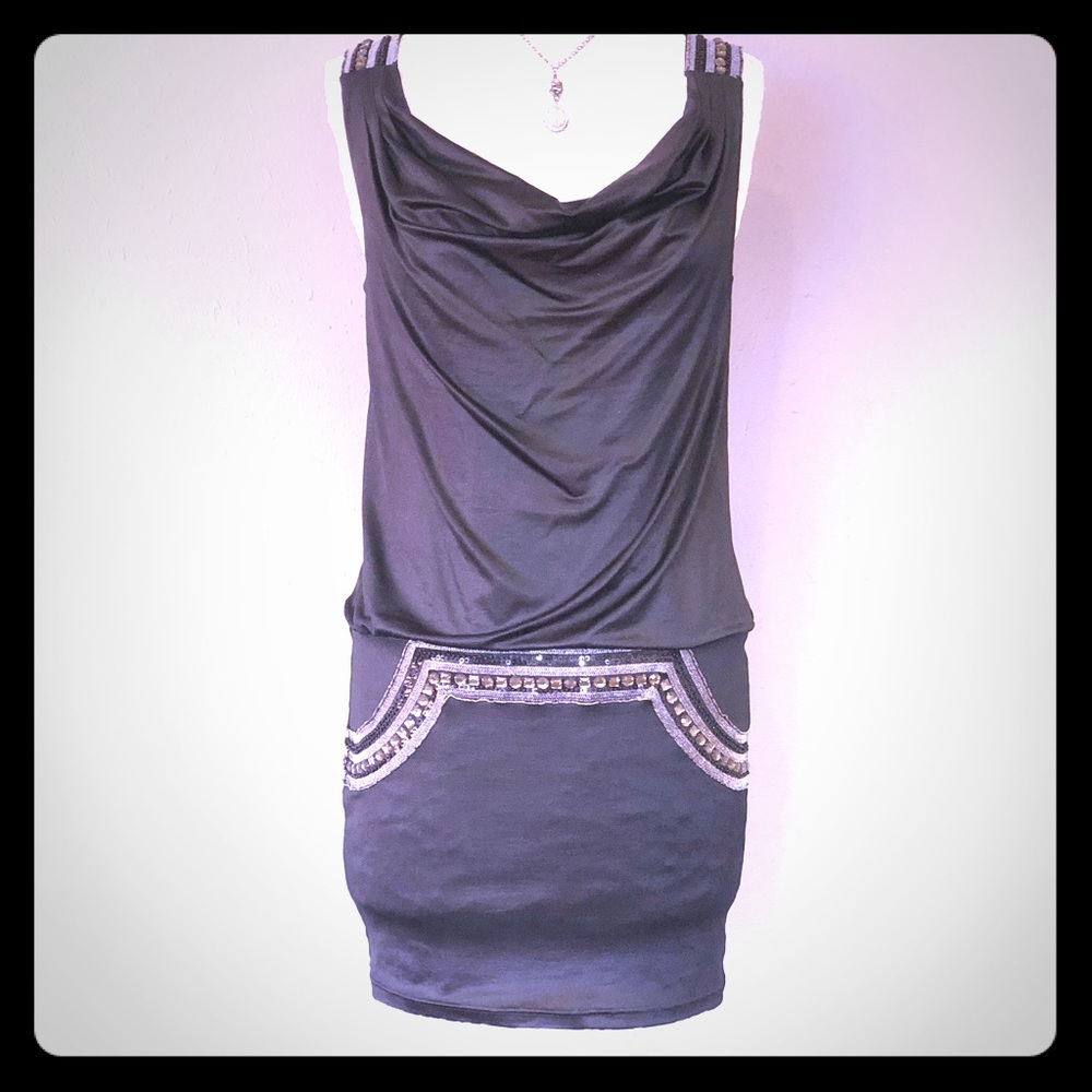 Black beaded cocktail dress